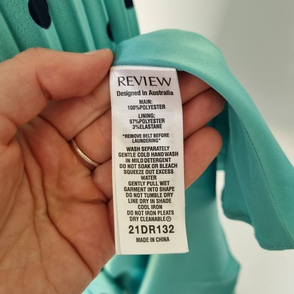 Review Deepwater Blue Pleated Polka Dot Midi Dress with Belt Size 16 - Picture 9 of 9